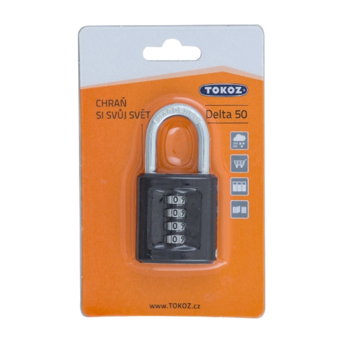 Замок навесной Tokoz Delta 50 Code NR shackle 39мм 7мм Blister 