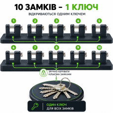 Набір навісних замків Тандем ВС-4 під один ключ 10 замків 10 ключів циліндровий механізм дужка 12 мм