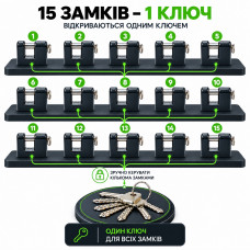 Набір навісних замків Тандем ВС-4 під один ключ 15 замків 15 ключів циліндровий механізм дужка 12 мм