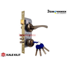 Замок врезной Kale 152 3MR латунь и Ручками на розетке и накладками бронза