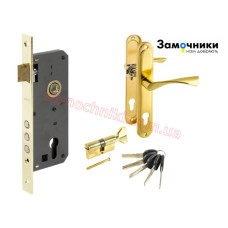 Замок 10-08 ВР с ручками 15-53 (85мм) Золото и цилиндром